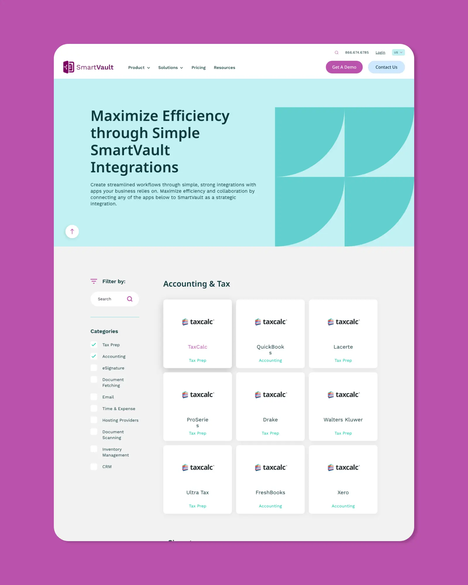 SmartVault website pages on desktop and mobile